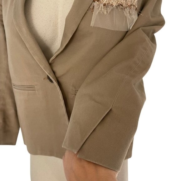 Maje Women's Eucacia Tan/Khaki Cropped Cotton Button Front Blazer Jacket Size 38 - Picture 6 of 10